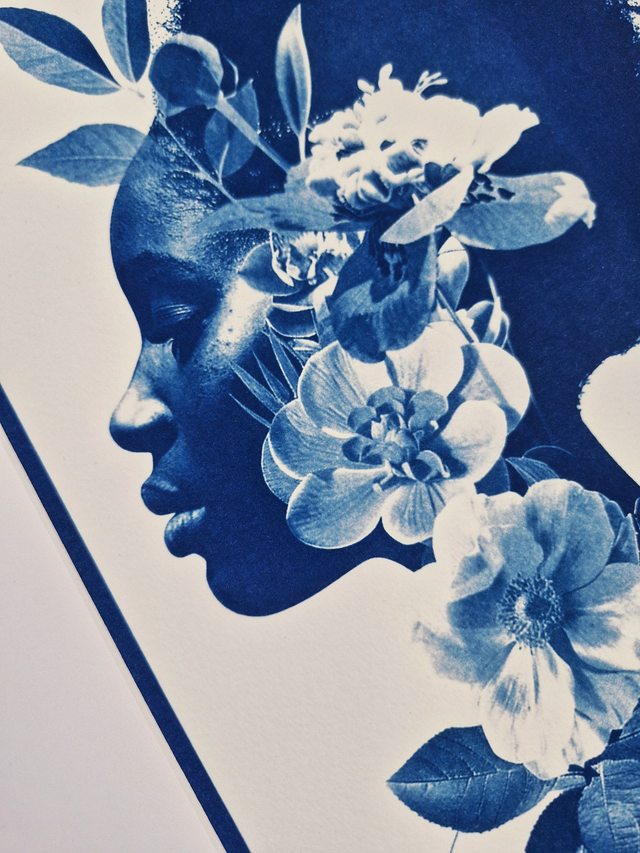 Cyanotype encadré Grand format - femme africaine