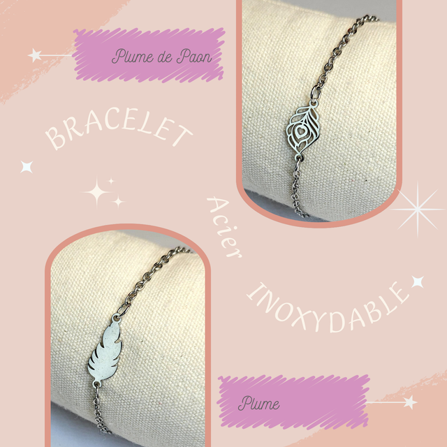 Bracelet en acier inoxydable - Plumes