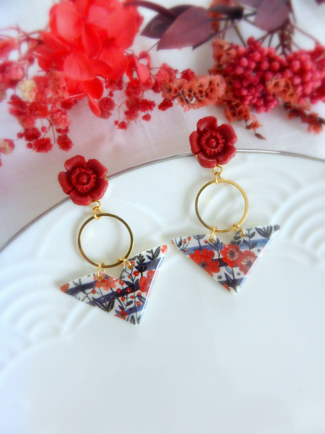 Boucles d'oreilles triangulaires - Fleurs de Feu