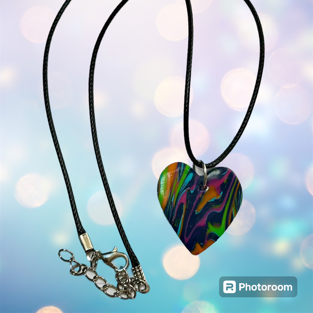 Multi Coloured Polymer Clay Heart Necklace 