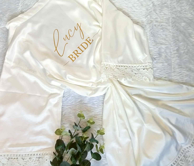 Silk style robe with crochet style edging