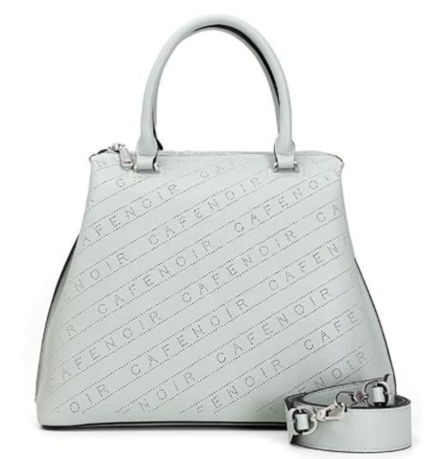 Cafènoir Borsa a mano con pattern logato obliquo forato e tracolla bianco donna
