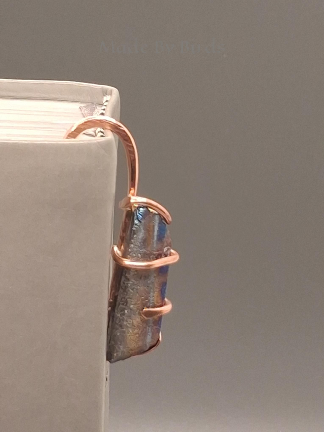 Handcrafted Solid Copper & Blue Aura Quartz Bookmark