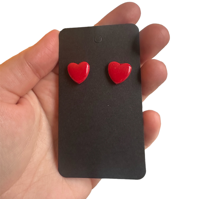 Small Red Glitter Polymer Clay Heart Studs 