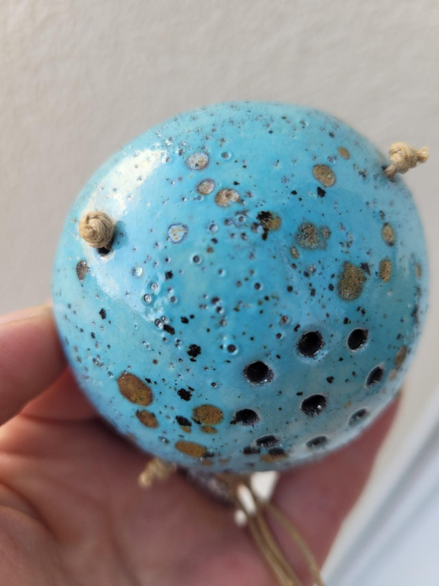 Porte-boule de graisse céramique – Bleu Turquoise & Pois Dorés - Fait main