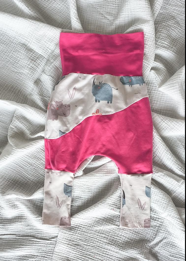 Sarouel Bébé Long Évolutif Jersey Coton Hippo/Rose