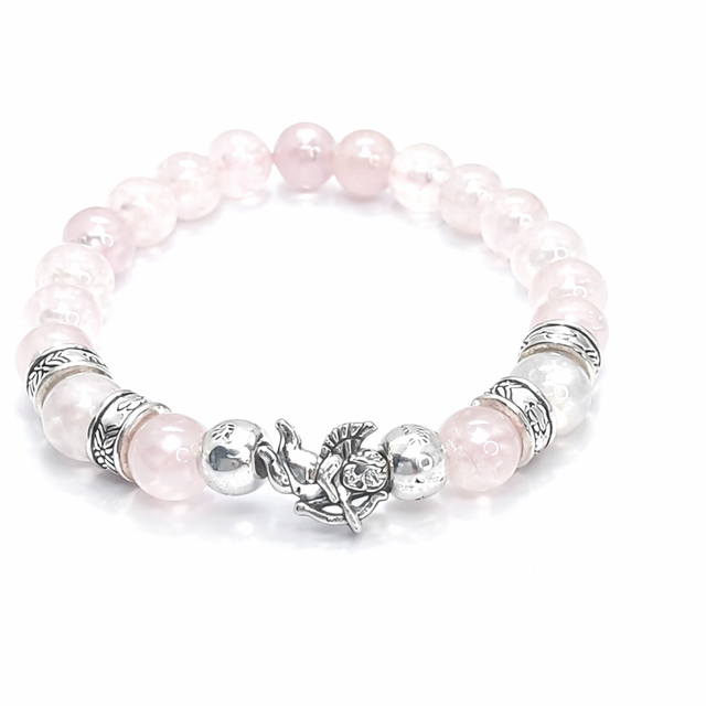 Bracelet « Ange » Quartz rose aura pierre de Lune 8mm