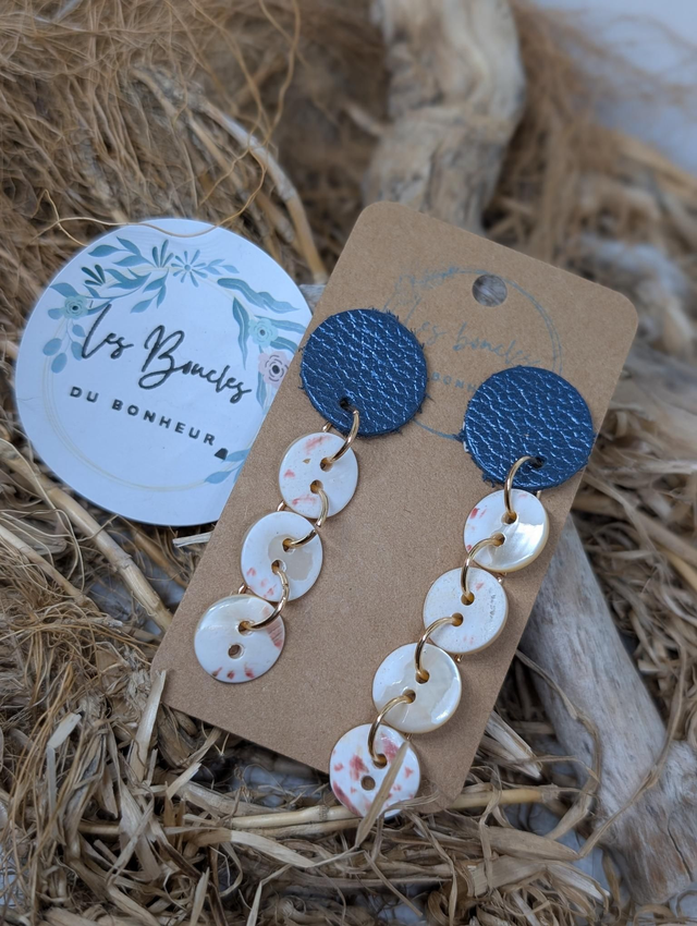 Boucles d&#039;oreilles boutons  bleu jeans bou006