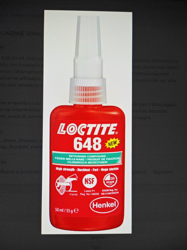 Loctite 648 fissa boccole bronzine 50 ml nsf