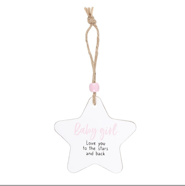 Baby girl hanging star sentiment sign 
