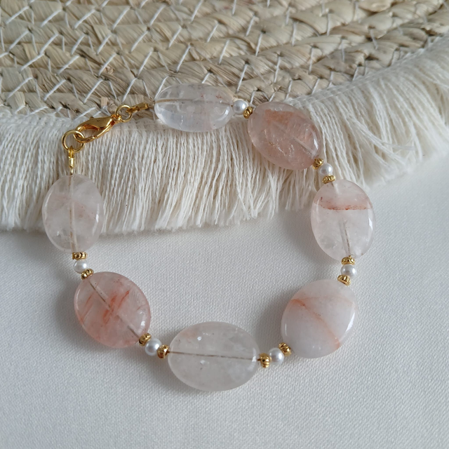 Dames armband Aardbeikwarts &amp; Schelppareltjes (1.362)