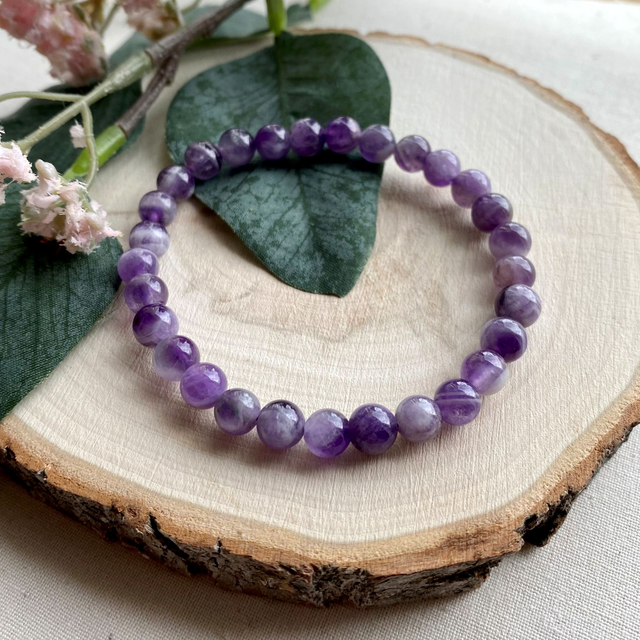 Bracelet perles améthyste rubanée