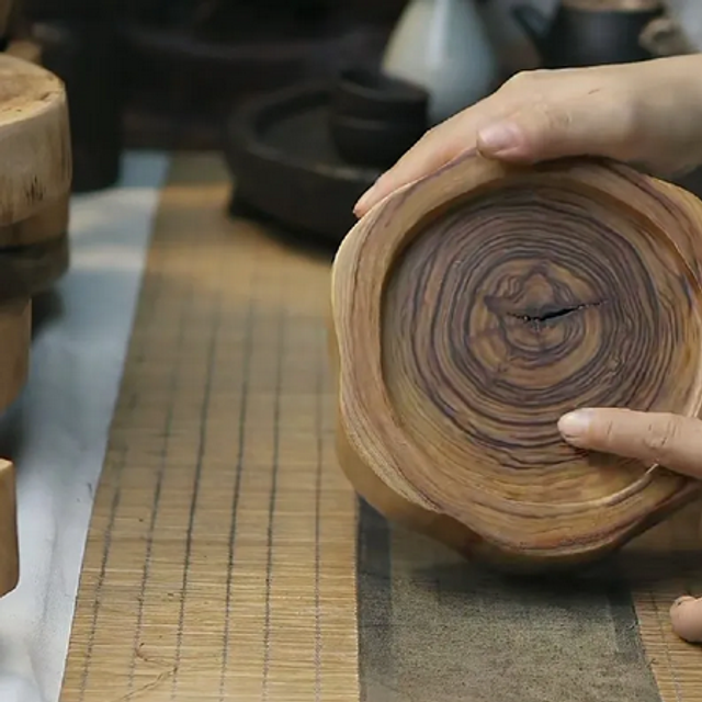Small round wooden tea tray【圆形木制小茶盘】