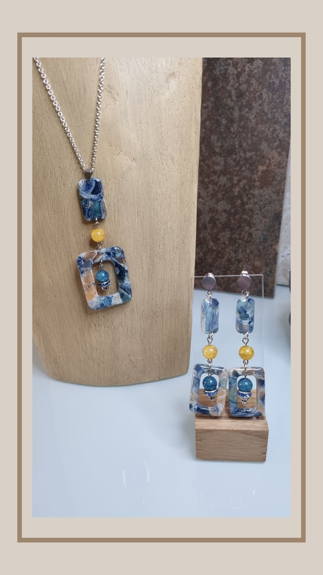 Parure bleu océan rectangle 