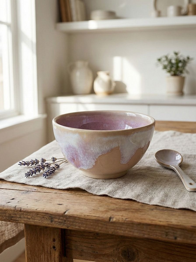 Pink/lilac foot ring small bowl