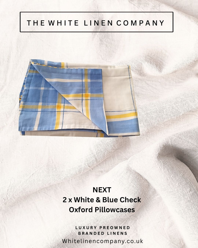 NEXT -  Pair Blue Yellow White Check 100% Cotton Oxford Pillowcases