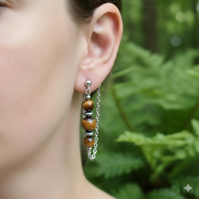 Boucles d'oreilles Oeil de tigre - Protection, Confiance en soi