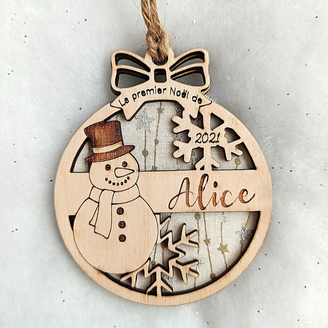 Boule de Noël personnalisée "Premier Noël" - Bonhomme de neige
