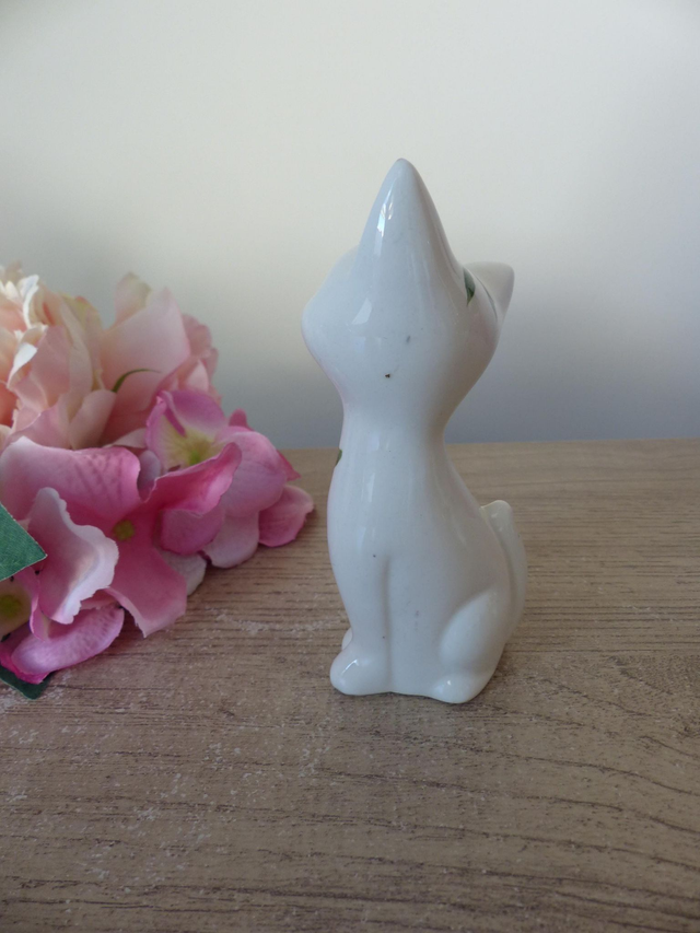 Salière chat vintage en céramique, figurine chat style rétro années 70 blanc peint à la main, campagne, shabby chic, collection salières