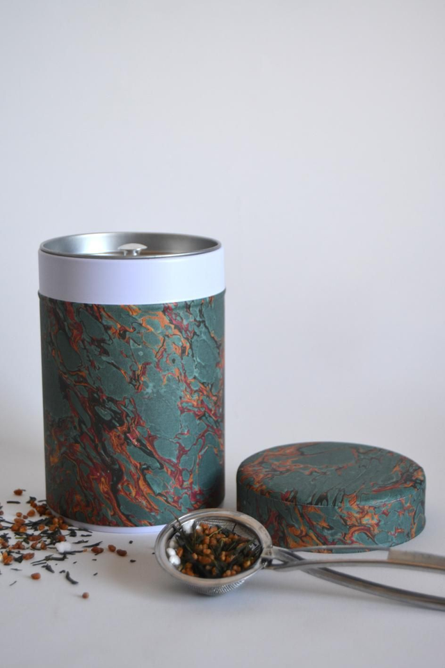 Boîte à Thé papier marbré vert
