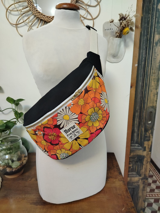 Sac Banane XXL - Fleurs Orange Vintage