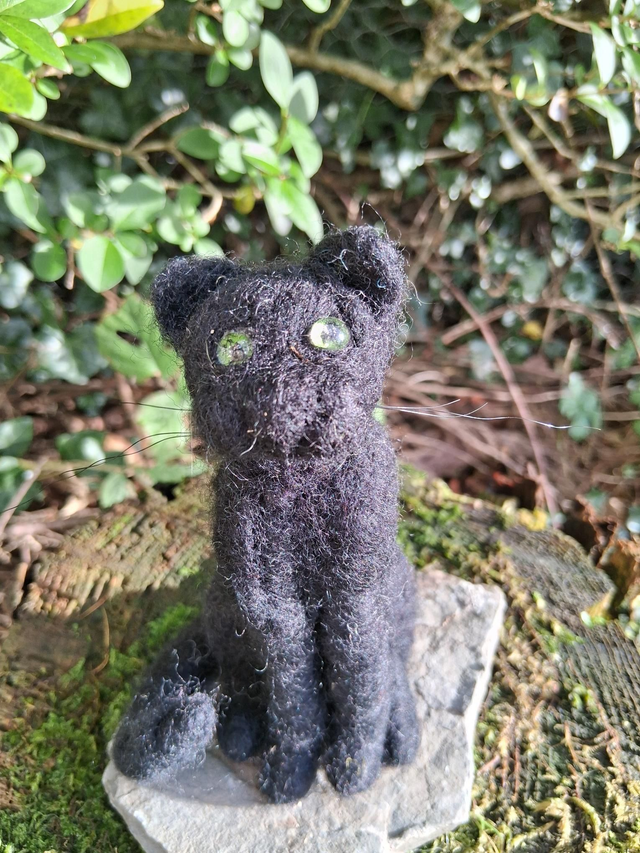 Needle Felt Cat in Black: The Soot Pixie