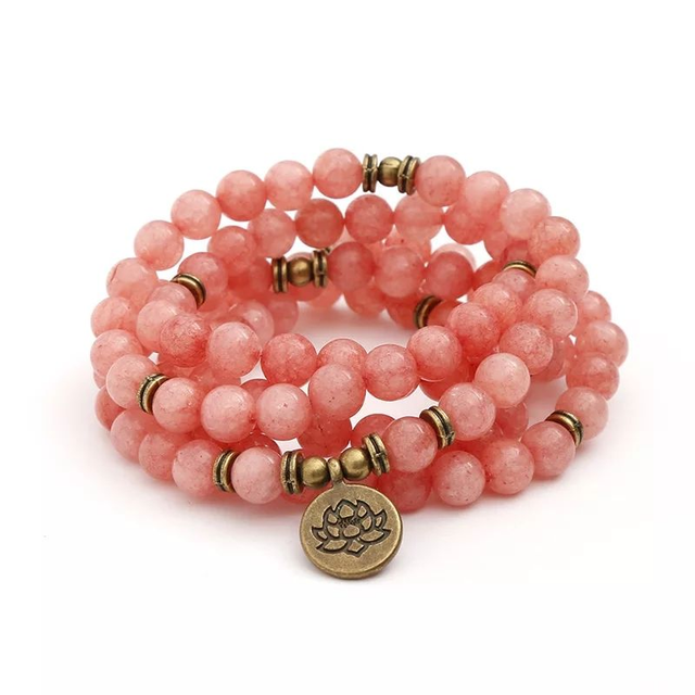 Mala Lotus Rood / Roze Mashan Jade Dolomiet Edelsteen Kralen | Armband | Ketting – Sparkolia
