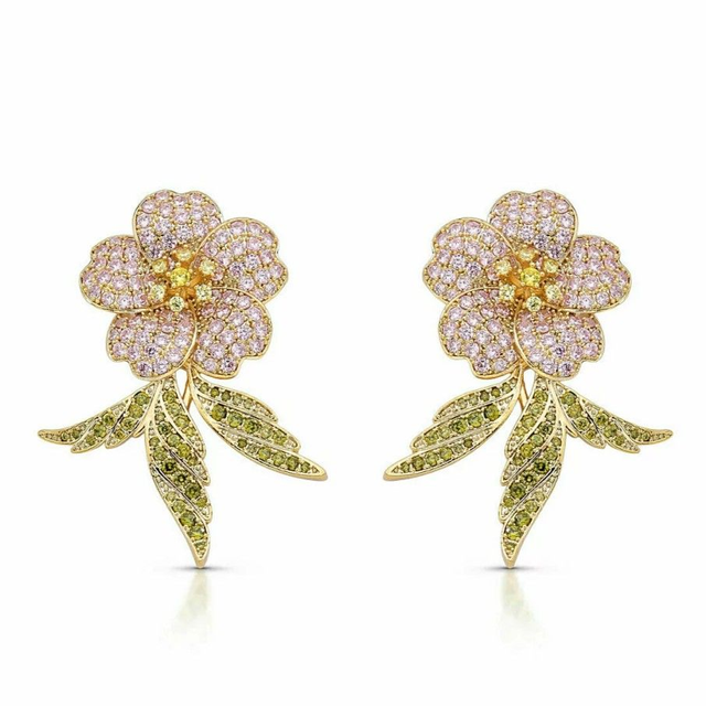 Brinco Flor Rosa Cravejado - Ouro