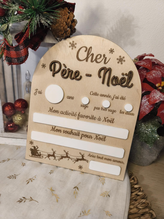 Lettre au Père Noël réutilisable en bois et acrylique blanc 🎅