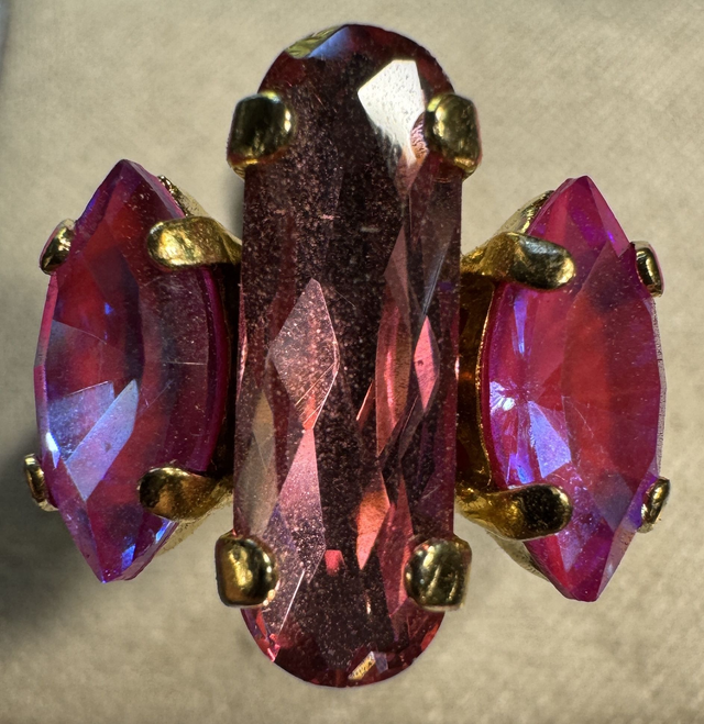 Bague anneau large réglable - 6 mm - Acier inoxydable 316L Doré et Cristal Pink