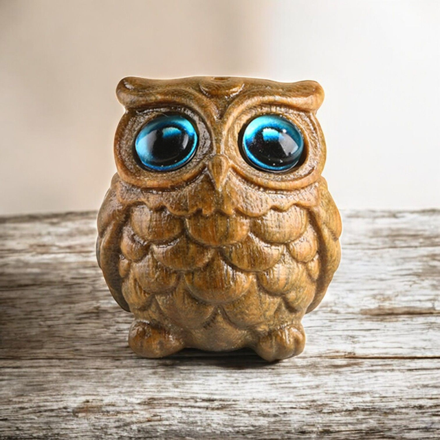 Echtholzfigur Eule handgeschnitzt