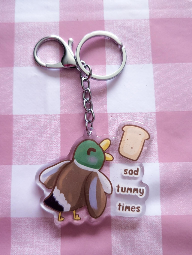 Sad Tummy Times Duck Keyring - duck gifts, sweet gifts, cute keychain, kawaii keychain, cute gifts, unique gifts, unusual gifts, keychain charms