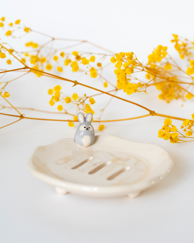 Porte-savon lapin gris