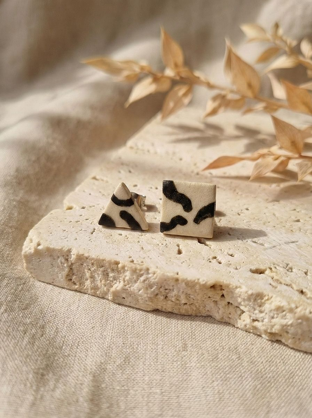 Asymmetrical Geometric Stud Ceramic Earrings