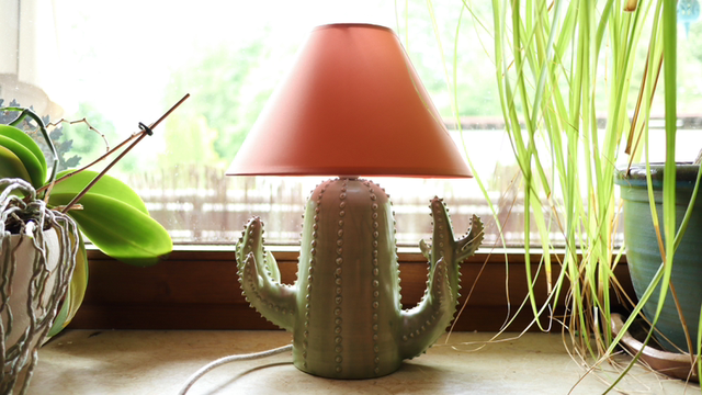 Large Ceramic Cactus Table Lamp, unique - work of art, handmade pottery