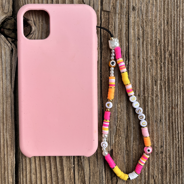 Grigri de téléphone Heishi Hello Kitty Rose &amp; Jaune BISOU - Taille S