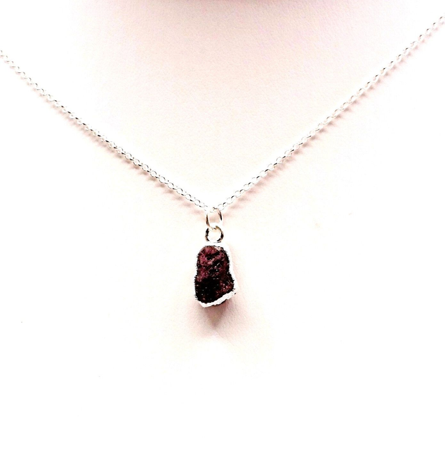 July - Ruby birthstone necklace - raw & wrapped with sterling silver