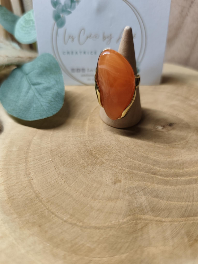 BAGUE BIG RESINE ORANGE/GOLD - AJUSTABLE - 0000891