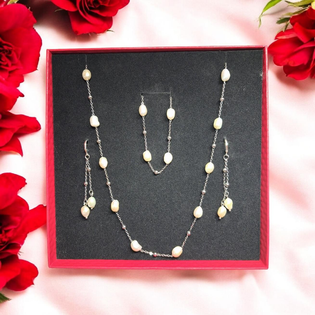 Parure femme perles d’eau douce argenté – Pièce Unique