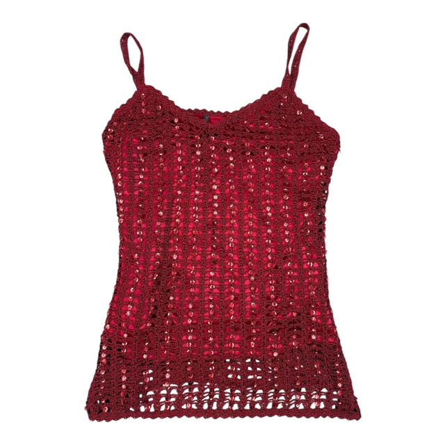 Y2K Red Crochet and Sequin Cami M/L