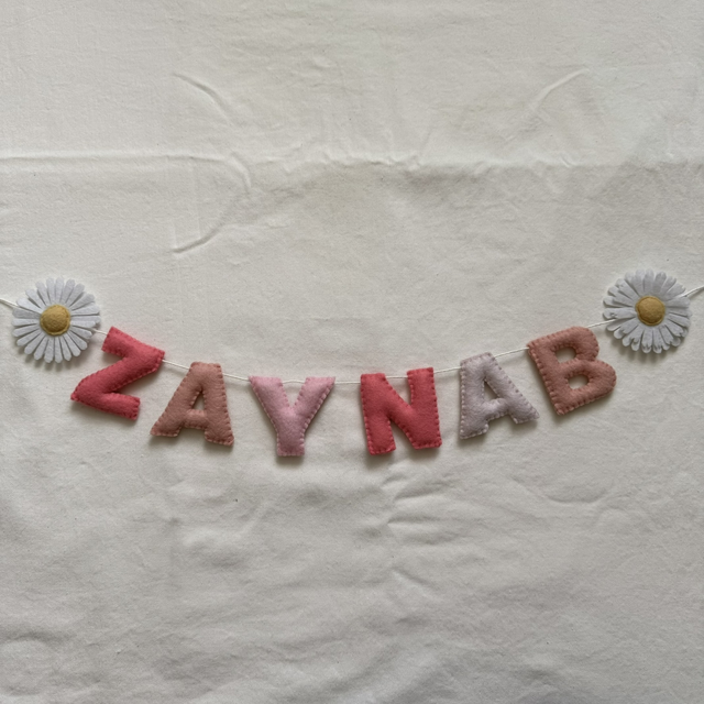 Personalised felt daisy name garland