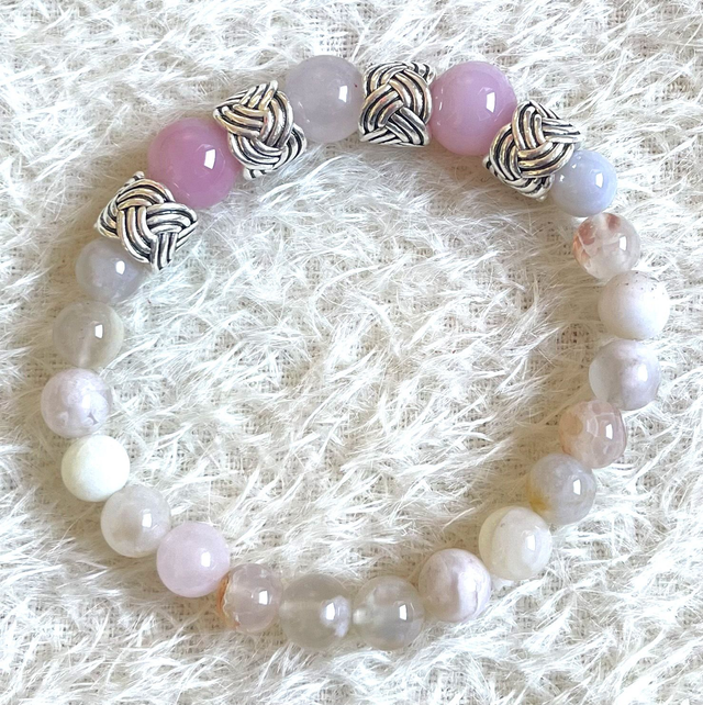B18 - Bracelet perles agate rose et tons clairs