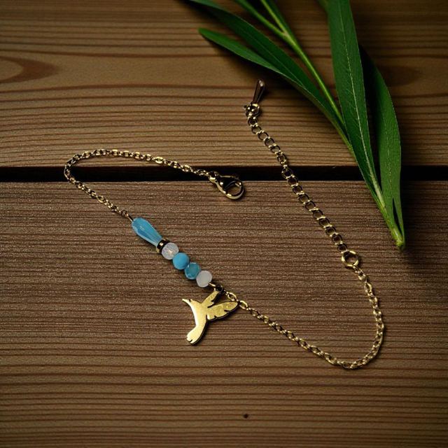 Bracelet acier inoxydable bleu turquoise et doré