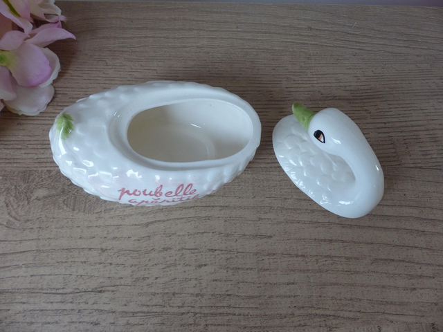 Cygne petite poubelle de table pour apéritif en barbotine, boite cygne, vide poche cygne en céramique, décoration de table oiseau vintage
