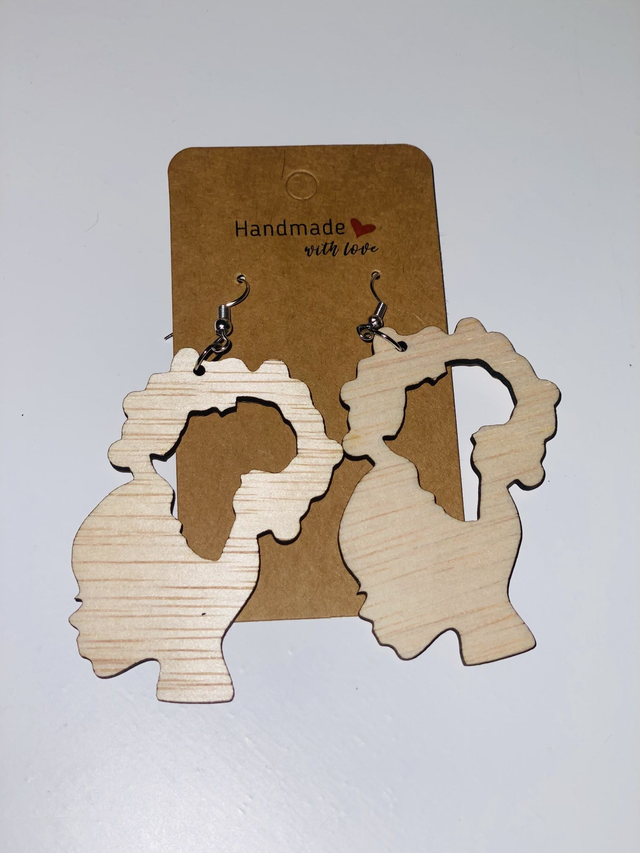 Houten Locks Oorbellen – Handgemaakte Statement Oorbellen met Silhouette Design | Lichtgewicht &amp; Uniek Cadeau