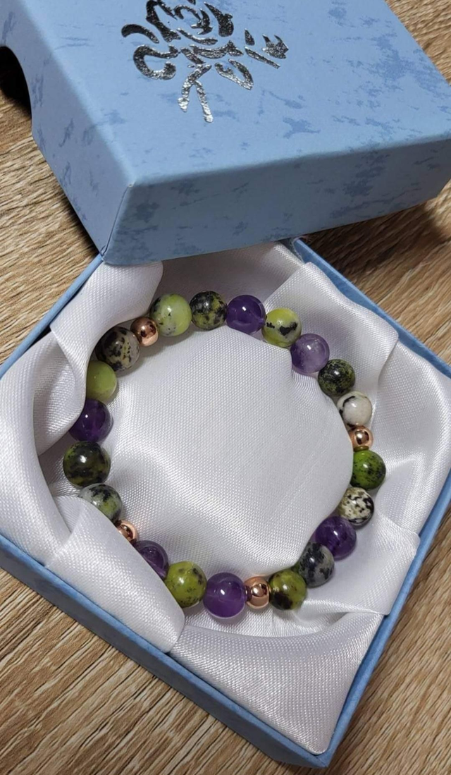 Bracelets améthyste/chrysoprase citron 