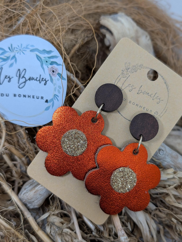 Boucles d&#039;oreilles fleur rétro m1134 cuivré 