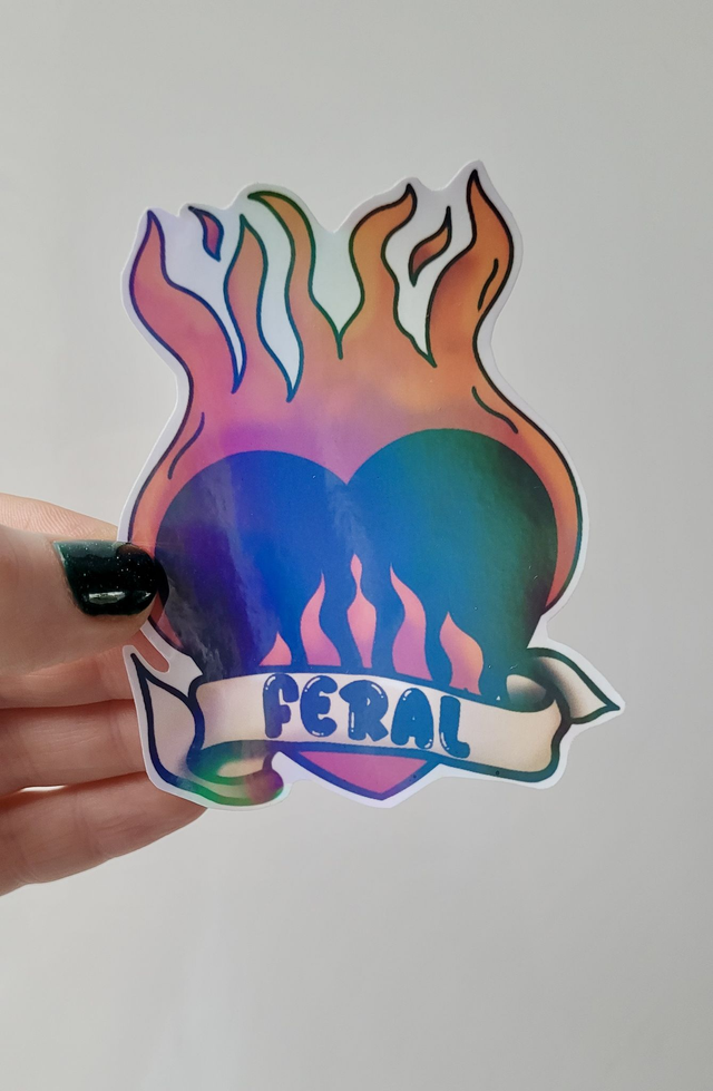 FERAL Sacred Heart Holographic Sticker – Tattoo-Inspired Glossy Vinyl