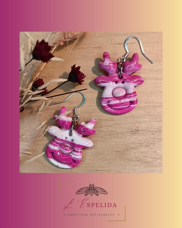 Rennes de Noël roses, blancs et feuilles argentées 