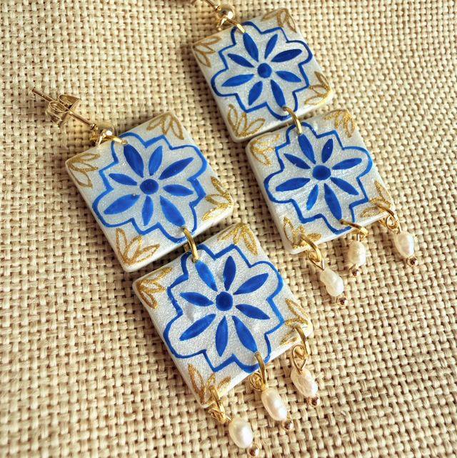 ADRIANA - Blue and White Portuguese Tile Earrings